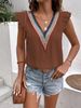 Women's Clothing Lace Shirt V Neck Lotus Leaf Sleeve Pullover Loose Casual Shirt_ecoleips.com
