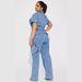 Women's Clothing Tight Waist Slim Elastic Fried Flower Washed Denim Jumpsuit Jumpsuit Flared Pants_ecoleips.com
