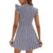 In Stock: New European And American Cross-border Women's Clothing, Summer Elegant Striped Print V-neck Flutter_ecoleips.com