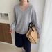 girl 251029-175 Floral Yarn! Versatile Lazy V-Neck Loose Pullover Sweater_ecoleips.com