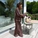 Women's Fashion Casual Loose Long Sleeved Shirt And Tie Waist Pants Two Piece Set_ecoleips.com