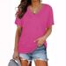 Women's V Neck Short Sleeve T-Shirt Solid Color European American Style Top For Women_ecoleips.com