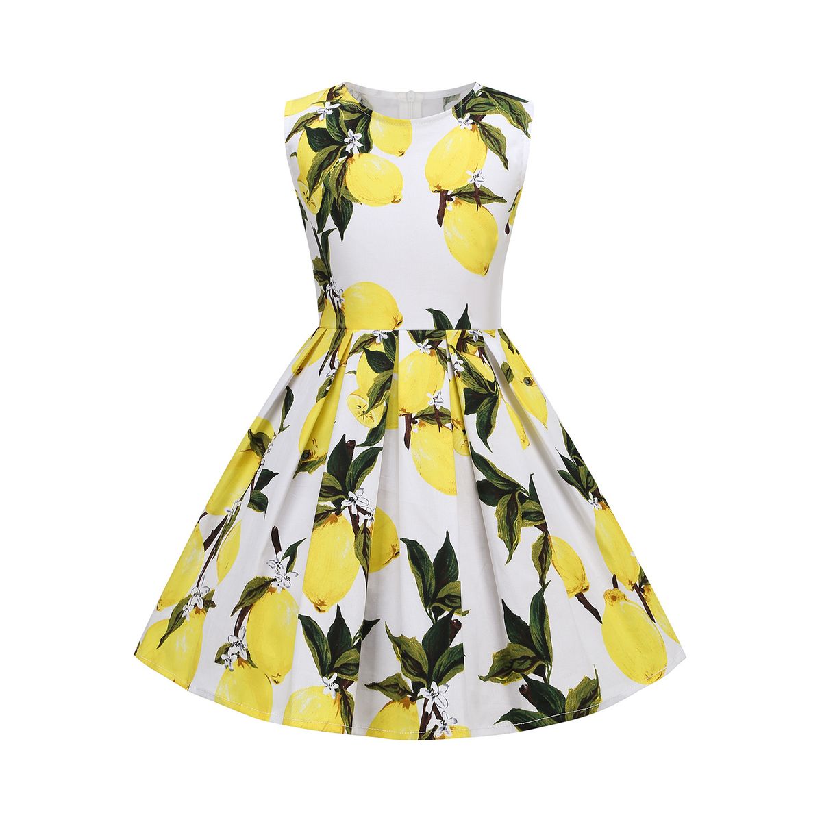 Women's Clothing Retro Hepburn Style High Waist One Shoulder Fresh Print Travel Photo Parent Child Outfit Sleeveless Dress_ecoleips.com