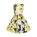 Women's Clothing Retro Hepburn Style High Waist One Shoulder Fresh Print Travel Photo Parent Child Outfit Sleeveless Dress_ecoleips.com
