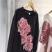 Women's Clothing Extra Large Size Hot Diamond Sweater Light Luxury Rose Flower Round Neck Slim Long Sleeve Pullover Top_ecoleips.com