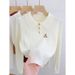 Cozy Bear Print Knit Sweater Women's Casual Long Sleeve Tops Soft Fall Winter Pullover Fashionable Layering Piece_ecoleips.com