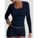 Solid Color Long-Sleeved And High-Elastic Shorts For Sports Yoga, A Crop Top Suit For Slimming And Highlighting The Figu_ecoleips.com