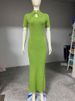 Tossy Knit Hollow Out Lace-Up Dress Female Ribbed Short Sleeve Patchwork High Waist Elegant Long Dress Women's Knitwear Dress_ecoleips.com