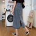 Women's Clothing Fat Girl Mm Large Size Denim Skirt Female High Waist Slim Medium And Long Hip Skirt Back Slit Loose Skirt Trendy_ecoleips.com