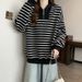 European American Style Spring And Autumn Navy Collar Casual Sweatshirt For Women, Striped Shirt, Plus Size, Unique_ecoleips.com