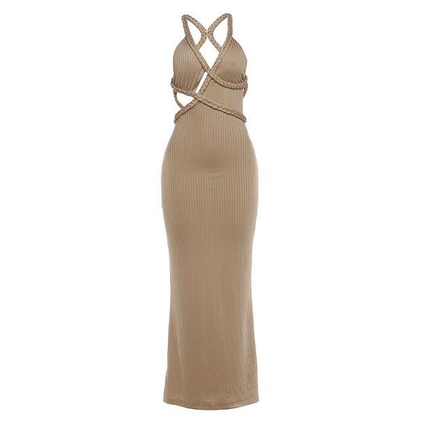 Elegant V-Neck Cross Back Bodycon Midi Dress For Women - Stretchy Office Club Night Out Fit V-Neck Fabric_ecoleips.com