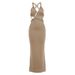 Elegant V-Neck Cross Back Bodycon Midi Dress For Women - Stretchy Office Club Night Out Fit V-Neck Fabric_ecoleips.com