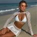Women's Solid Color Mesh Bikini Cross-Over Beach Swimsuit Four-Piece Set Relaxed Everyday Wear Versatile Comfortable Feshion Trend_ecoleips.com