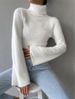 Women's Clothing Trendy Cropped Fuzzy High Neck Sweater For Women - Soft & Warm Winter Pullover, Streetwear Chic, White/Black, S/M/L_ecoleips.com