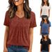 Women's V-Neck Short Sleeve T-Shirt Relaxed Casual Blouse With Ruching Detail In Soft Colors Comfortable Relaxed Fit_ecoleips.com