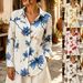 Women's Retro Ink Painting Print Lapel Loose Long Sleeve Blouse Breathable New_ecoleips.com