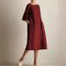 Plus Size Boho Pocket Dress – Breathable Linen-Blend Midi Dress With 3/4 Sleeves (Khaki/Burgundy/Gray/Black, S-4XL)_ecoleips.com