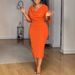 Women's Clothing Pleated Hip Hugging Waist Hugging Elastic Dress With Back Slits_ecoleips.com