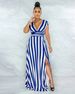 Women's Fashion Dress With Striped Design And Split Front_ecoleips.com