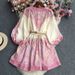 French Retro V Neck Sleeve Lantern Printed Dress Waist Medium Length Petite New Style For Spring And Summer Women's Clothing_ecoleips.com