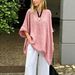 Women's Casual Solid Color round Neck Shirt 3/4 Sleeve Cotton And Linen Blend European American Style Fashion Top Irregular Hem_ecoleips.com