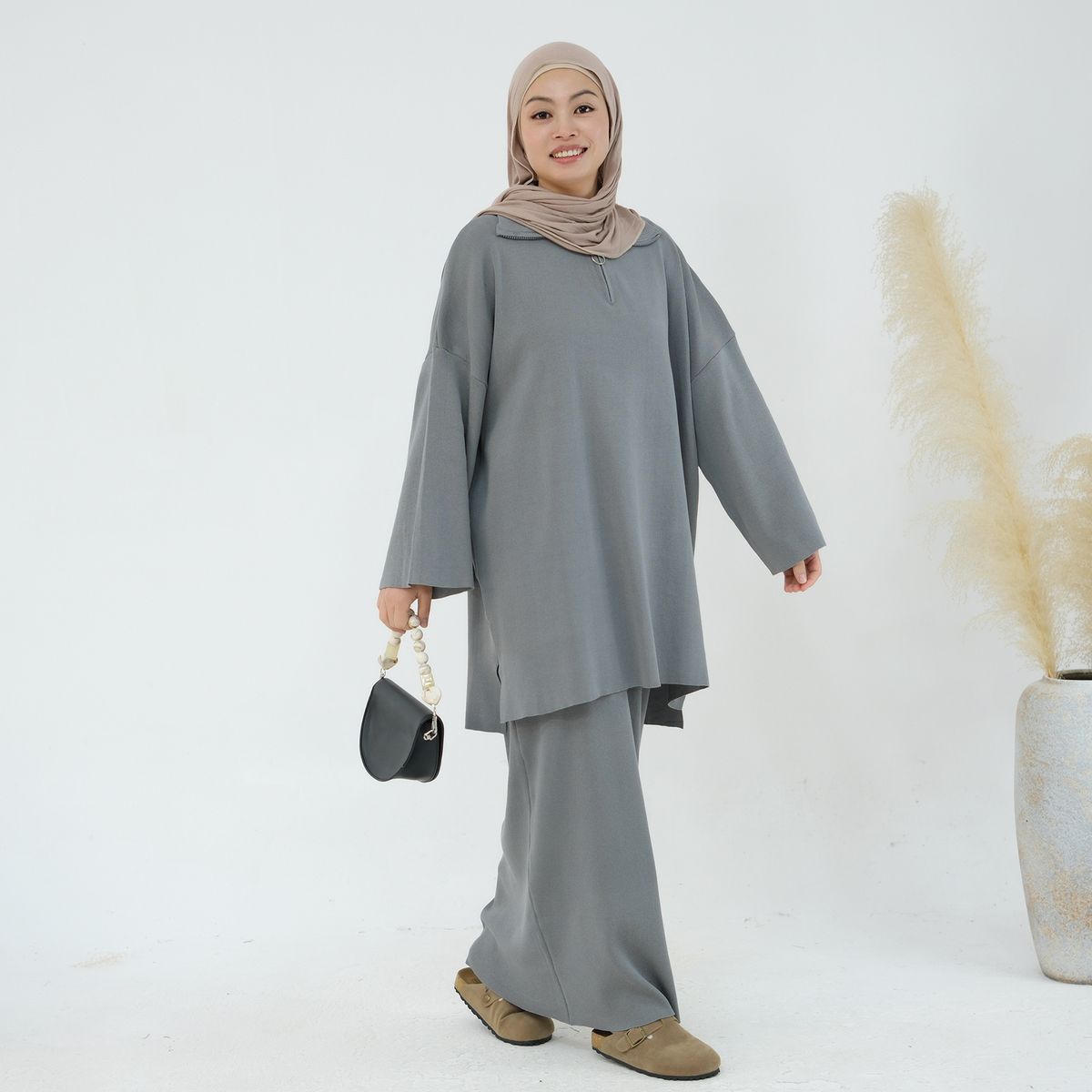 Modest Abaya Dress Women's Autumn Winter Thickened Knitted Two-Piece Suit Loose Sweater Skirt Set Middle East_ecoleips.com