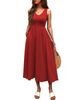 Elegant Long Dress For Women Spring Summer Waist Cinching Pocket Pleated Vest Solid Color New 2025_ecoleips.com