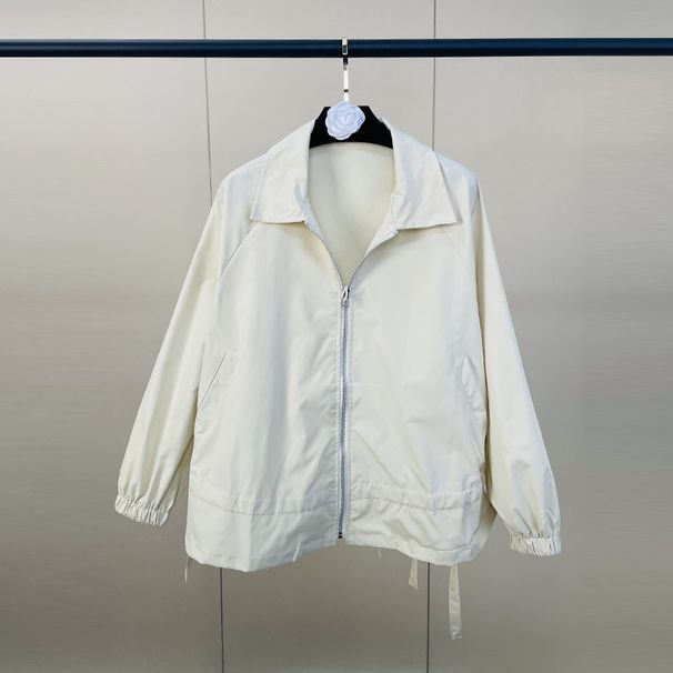 Women's Korean Style Short Jacket With Lapel Collar, Loose Fit Drawstring Waist Casual Outerwear For Daily Chic Look_ecoleips.com