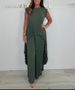 K Women's Round Neck Solid Color Sleeve Top Pleated Straight Leg Pants Set Two-piece Set_ecoleips.com