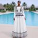 Women's Printed Round Neck Pleated Long Dress Slim Waist Two Piece Set European American Style Casual Fashion New_ecoleips.com