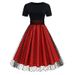 Women's Retro Hepburn Dress Round Neck Short Sleeve Polka Dot Patchwork French Style Luxury Light_ecoleips.com