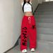 Women's Hip Hop Dance Pants - Loose Fit Streetwear Jazzy Trousers With Pockets - High Waist Stretchy Polyester Pants For Urban Fashion Black/White/Red_ecoleips.com