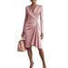 Slim Fit Solid Color Hip Skirt V-Neck Long Sleeve Pleated Design Dress For Women Sexy_ecoleips.com