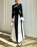 K New Style Of Women's Clothing With Flared Sleeves And Color-blocking Design, Elegant Waist-cinching Dress._ecoleips.com