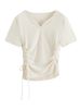 FSLE Straight Shoulder Knitted Short-Sleeved T-Shirt For Women 2024 Summer New Design Hot Girl Drawstring Top 24FS12230_ecoleips.com