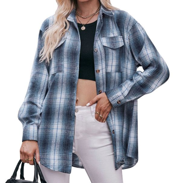 Women's Autumn/Winter Casual Loose Checkered Shirts With Contrasting Color Cardigans Wholesale Available_ecoleips.com