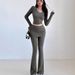 AD111 European American New Fashion Wholesale Stylish And Sexy Knitted Slim-fit T-shirt Casual Yoga Sports Pants Set_ecoleips.com