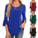 Women's Clothing Summer Hot Selling Three Quarter Sleeve Shirt Pleated Trumpet Sleeve Round Neck Mesh Top_ecoleips.com