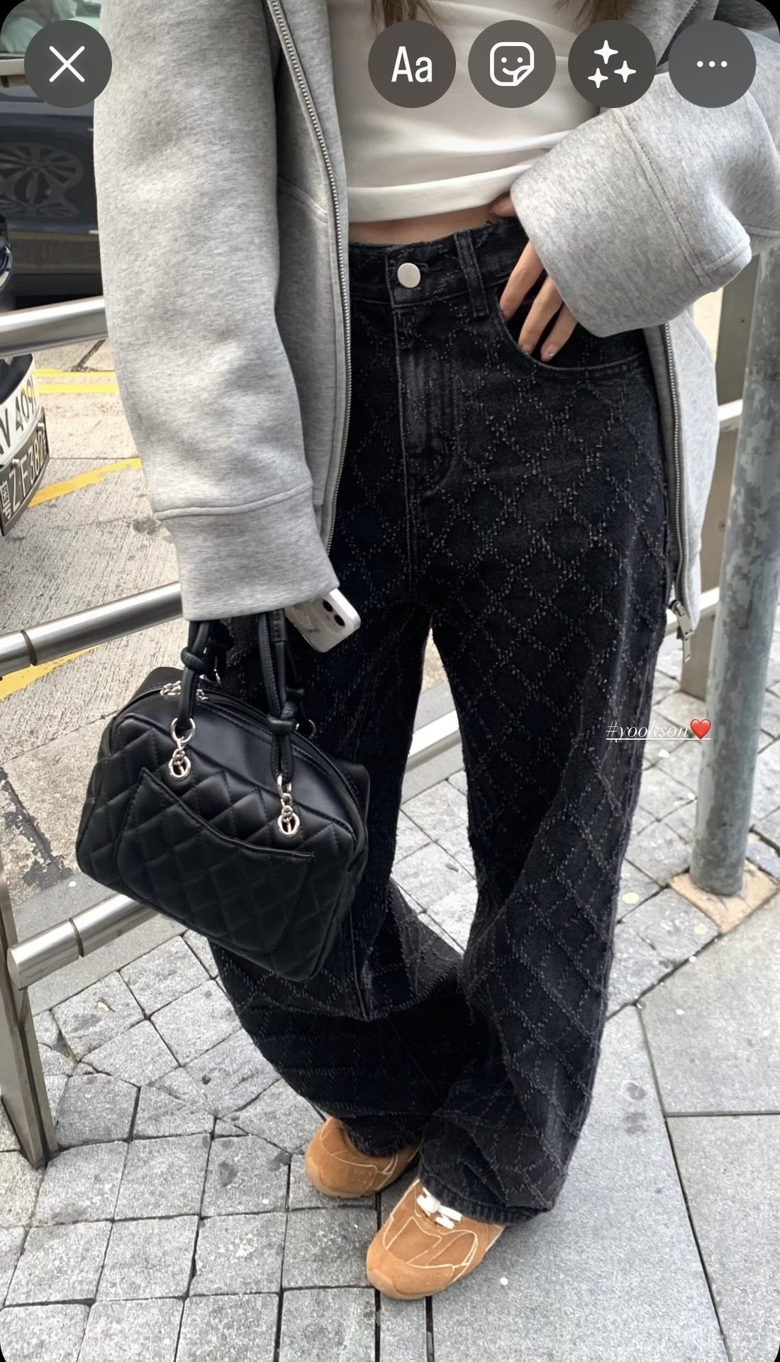 Women's Clothing Diamond Pattern Slim Fit Jeans Korean Style Loose Straight Leg Wide Leg Pants For Women_ecoleips.com