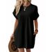 Women's Clothing Spring And Summer New Solid Color Round Neck Loose Short Sleeve Pocket Dress_ecoleips.com
