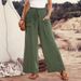 Women's Summer Casual Trousers Solid Color Button Decoration Pockets Drawstring Elastic Waist Wide Leg_ecoleips.com
