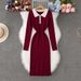 Women's Slim Fit Color Blocked Half Zip Polo Collar Knit Dress Long Sleeve Sweater Dress Export Quality_ecoleips.com