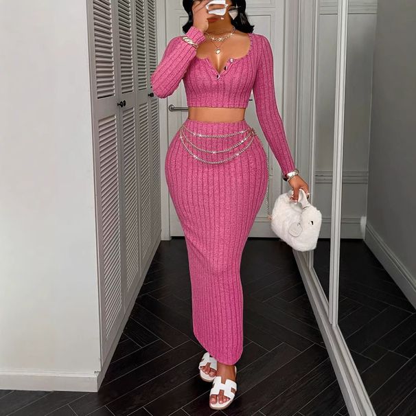 Fashion Women's Long Sleeve Bodycon Skirt Set_ecoleips.com