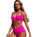 Women's Clothing High Waisted Thickened Two Piece Swimsuit Solid Color Sexy Bikini Tummy Concealing European American Hard Pack Swimwear_ecoleips.com