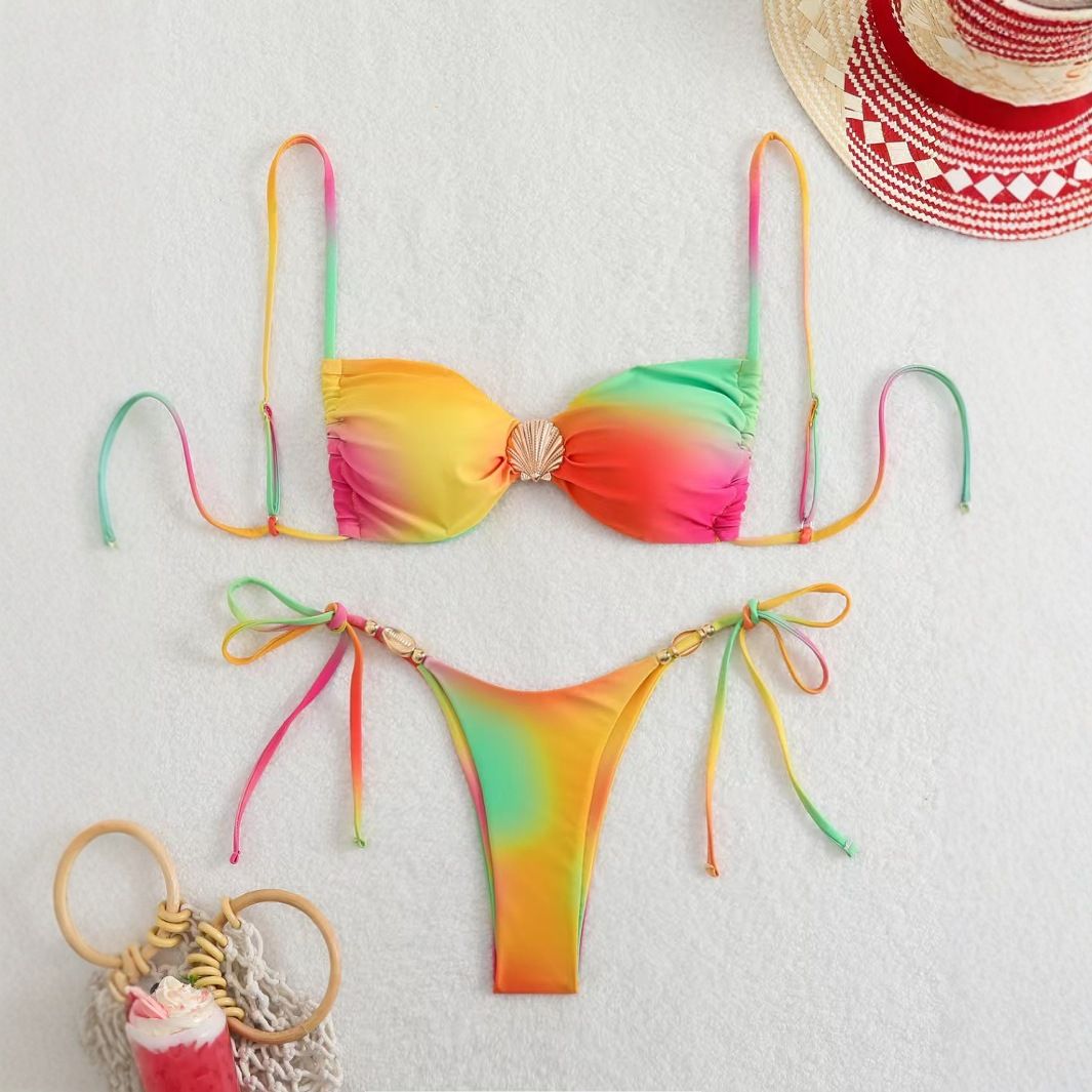 Women's Clothing European American Style Gradient Three Piece Swimsuit Women's Bikini Set Swimwear For Formal & Casual_ecoleips.com