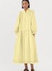 Elegant Single Breasted Ruffles Long Dress Women Retro Solid Flared Sleeve Stand Collar Belt Holiday Dresses Lady 2025 Chic Robe_ecoleips.com