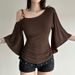 1*1 Customizable European And American Women's Clothing, Minimalist Beaded Element, Off-shoulder Batwing Sleeve Top,_ecoleips.com