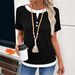 Women's Faux Two Piece Crew Neck Button Pullover Brushed Short Sleeve T Shirt Spring Summer New Arrival European American Style_ecoleips.com