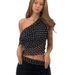Women's Polka Dot Off Shoulder Top Sleeveless Chiffon Blouse Asymmetric Hem Summer Beach Party Wear_ecoleips.com