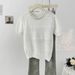 Women's Clothing Contrast Color Round Neck Beaded Hollow Short Sleeve Knitted Sweater Summer New Style All Match Sweet Age Reducing Slim Fit Tops_ecoleips.com